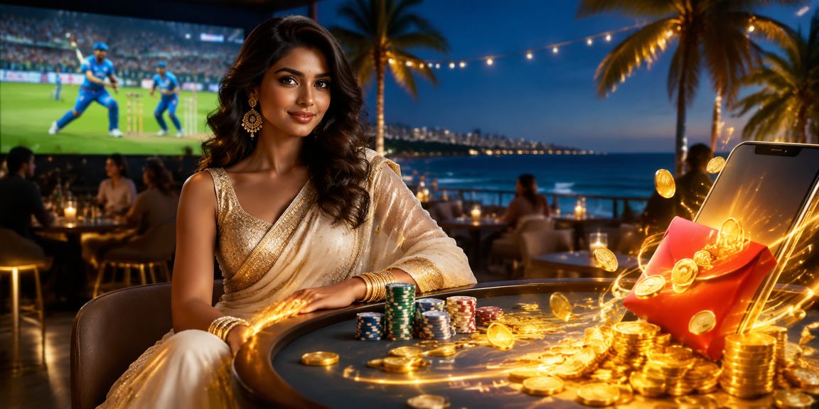 Woman enjoying cricket betting on mobile in traditional saree