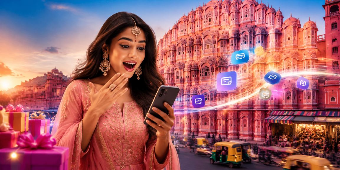 Young woman registering on a casino app in Jaipur surroundings